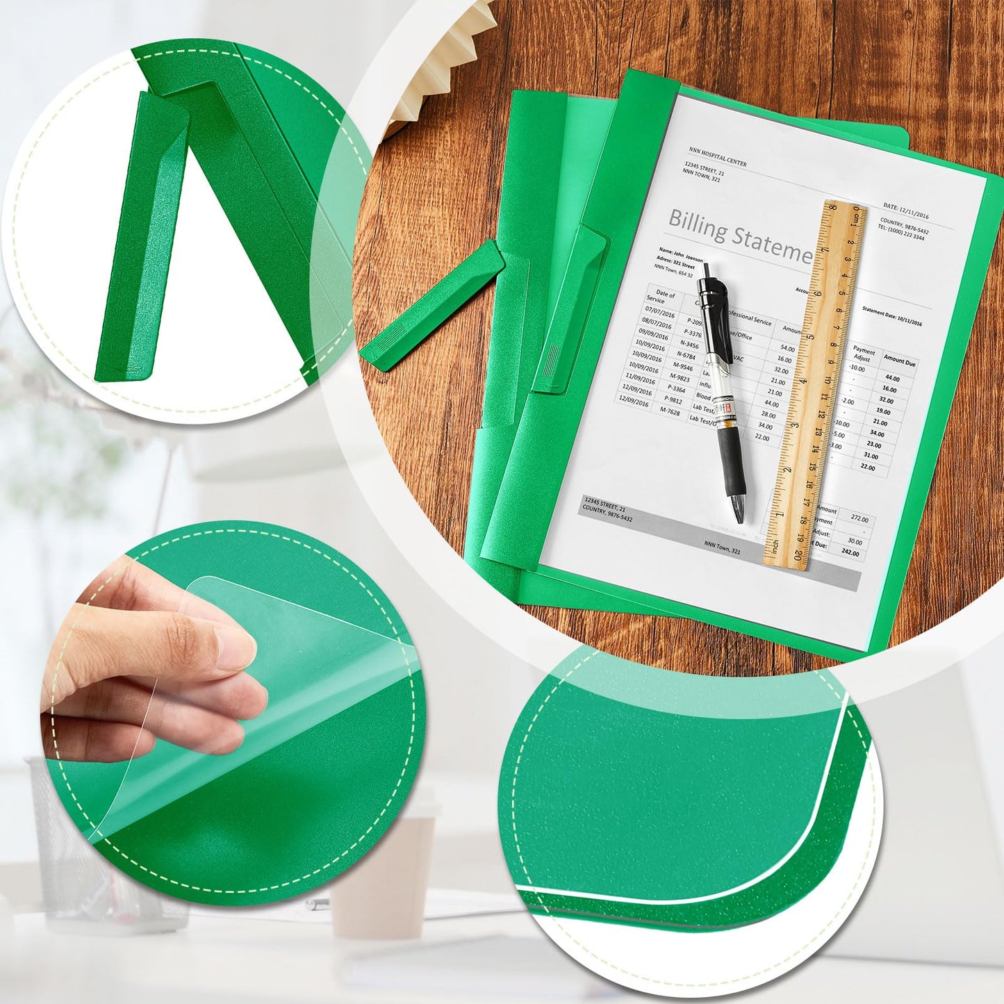 Maitys 25 Pack Durable Clear Report Covers with Rotary Clip 11 x 9 in Letter Size Presentation Folders Transparent Front Cover Portfolio Folder Resume Folder Interview Report Folders (Green)