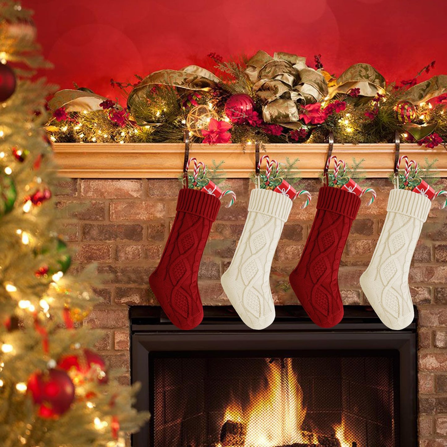 YOGINGO 6 Pack Christmas Stockings - Personalized Christmas Stockings, Large 18 Inches Christmas Stocking Hold All Surprises, Knitted Gift Stockings & Farmhouse Christmas Decor
