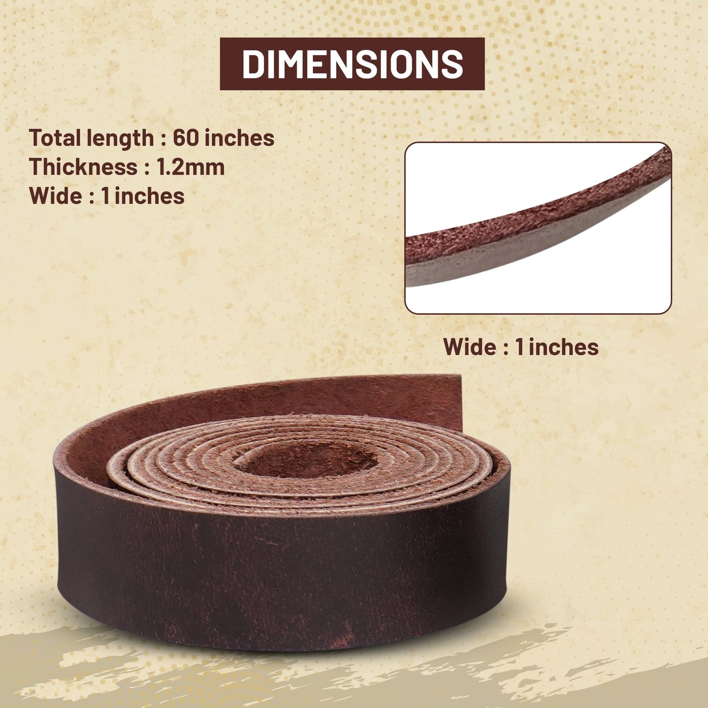 Genuine Buffalo Leather Strap for Crafts - Handcrafted Durable Full Grain Leather Roll - Leathercraft Accessories for Bracelet Making, Belt Making Supplies, Keychains, Dog Collars, & More (1” x 60”)