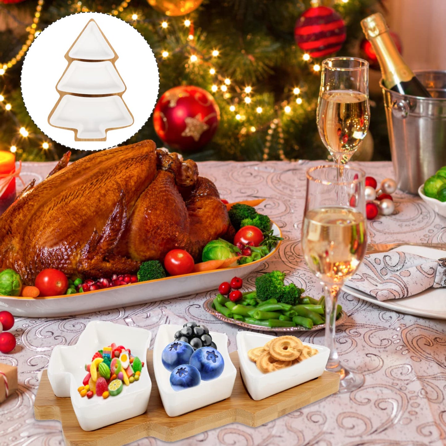 Christmas Tree Shape Candy Dish Ceramic Christmas Appetizer Tray for Snacks Candy Cookies Desserts Home Kitchen