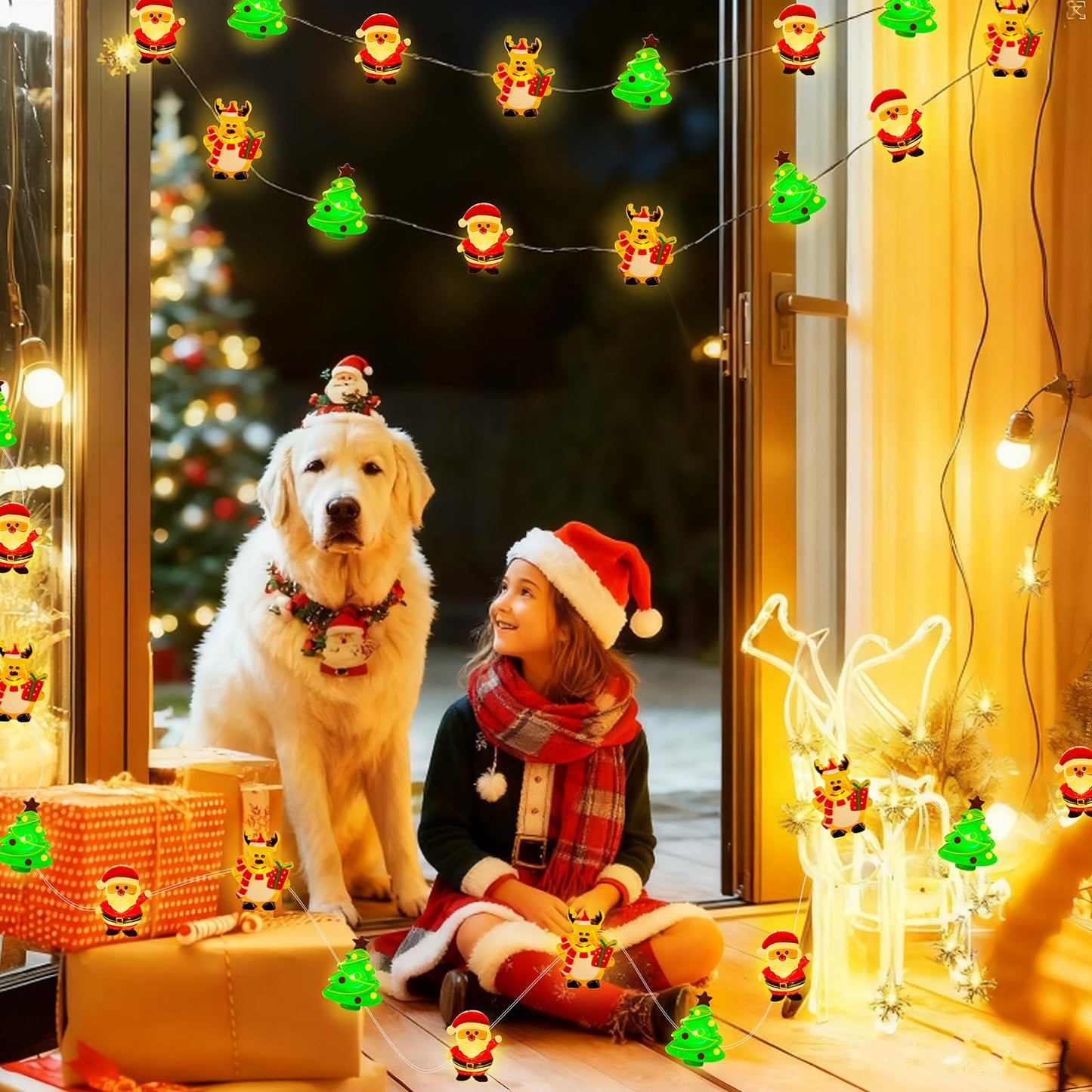 Yooumoga Christmas String Lights - 16FT 50 LED Santa Claus/Deer/Tree Fairy Lights, Battery/USB Powered with Remote & 8 Lighting Modes for Indoor Outdoor Xmas Tree Party Decor (1 Pack-USB)