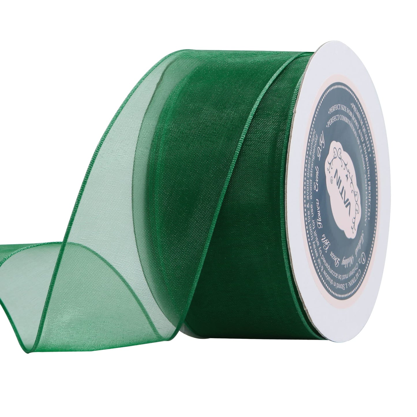VATIN Forest Green Organza Wired Ribbon, 1-1/2" Green Sheer Ribbon with Metallic Edge for Christmas Tree Decoration Gift Wrapping Wedding Crafts -25 Yards