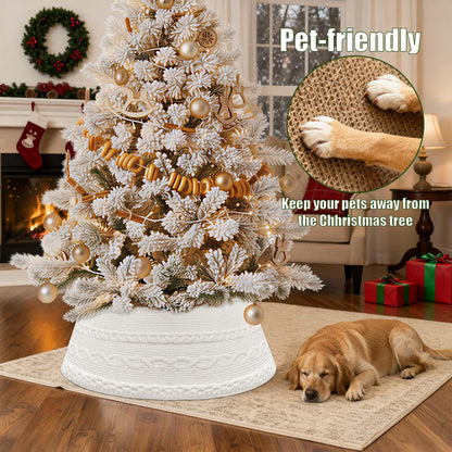 OurWarm 28 inch Christmas Tree Collar, Knit Cream White Christmas Tree Collars for Artificial Trees, Adjustable Tree Skirt Collar Base for 6ft 7.5ft 9ft Trees Holiday Home Indoor Xmas Tree Decoration