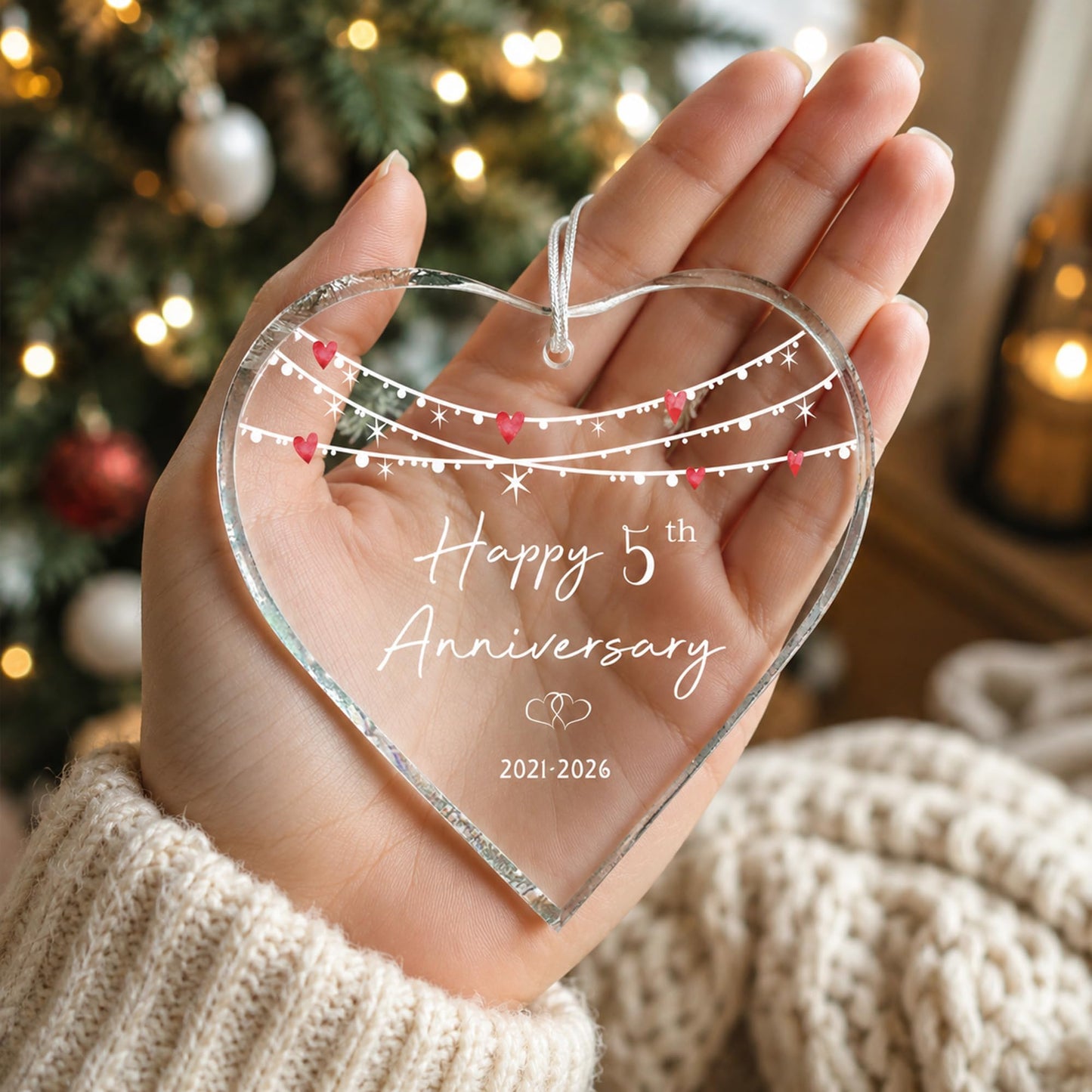 ZUNON 5th Anniversary Ornaments Gifts for Couple 2026 Wedding Gifts for Wife or Husband Decoration 3" Ornament (5th