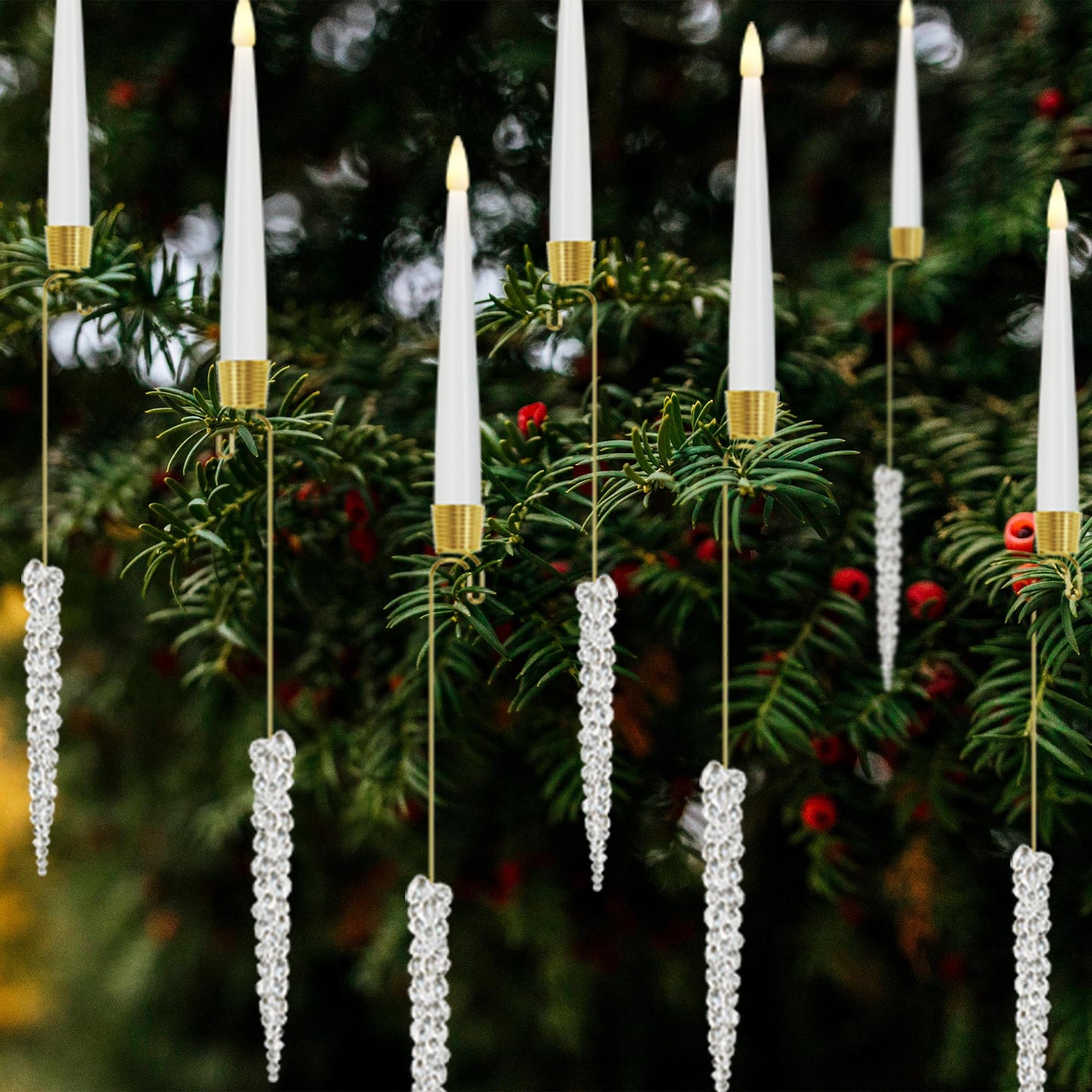 JOIONE Flameless Christmas Tree Candles with Remote, 12 Pack Battery Operated LED Candles for Christmas Tree Flickering Flame for Xmas Indoor Decor - Acrylic Icicles Hook