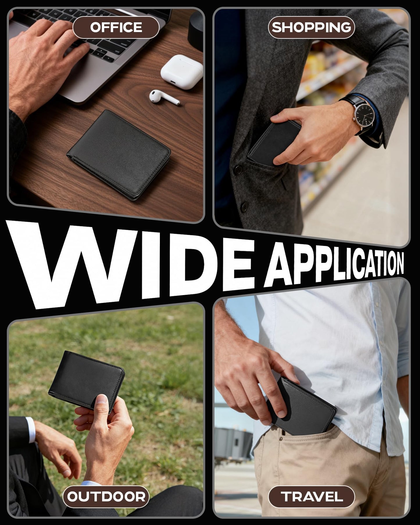 GNDR Wallet For Men Bifold Black RFID Blocking Slim Faux Leather Wallets Card Holder Front Pocket Minimalist Men Accessories With Gift Box