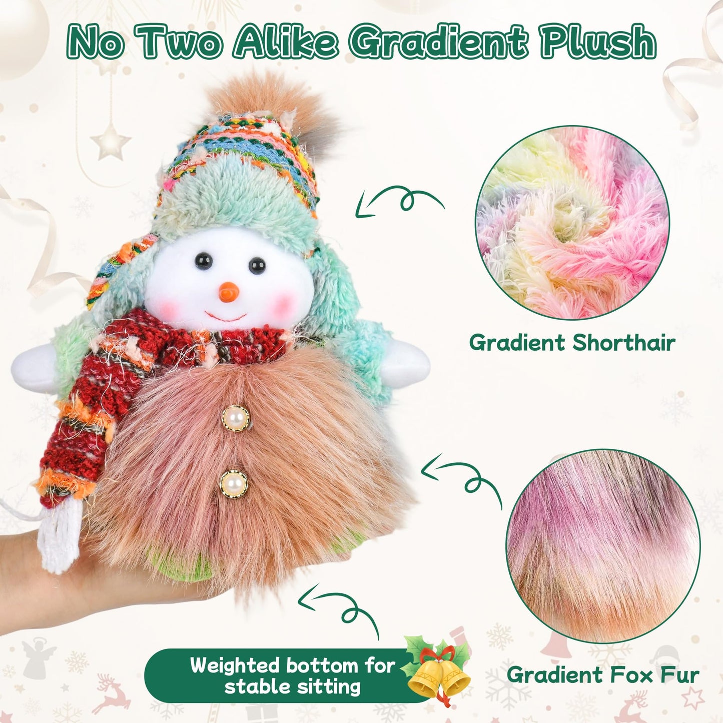 Fruasio Pastel Christmas Gnome and Snowman Set, Handcrafted Scandinavian Tomte Decor with Gradient Fur, Weighted Holiday Tabletop Decorations for Mantel Shelf Tiered Tray Winter Home Decor