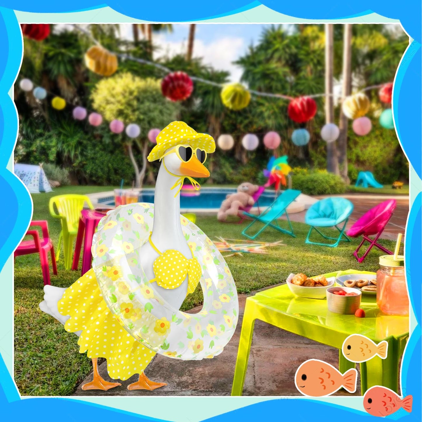PaLuQiYa Hawaiian Goose Outfit with Sunglasses & Wreath,Porch Goose Outfits for 23" 17" Cement Plastic Goose Clothes Costumes,Garden Decor Duck Costume for Outdoor Statues(Bikini)