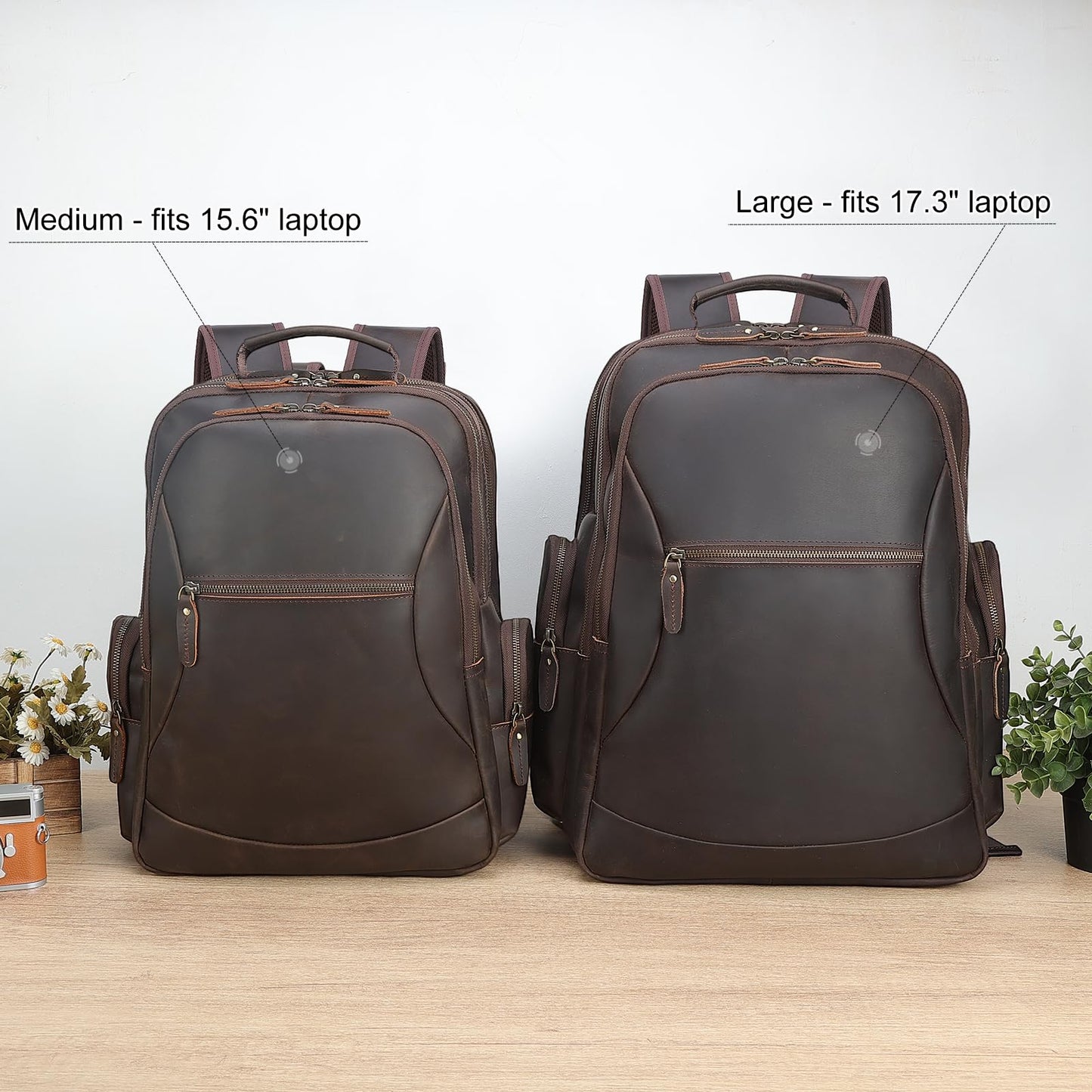 TIDING Full Grain Leather 17.3 Inch Laptop Backpack for Men Large Capacity Travel Weekender Camping Daypack Rucksack