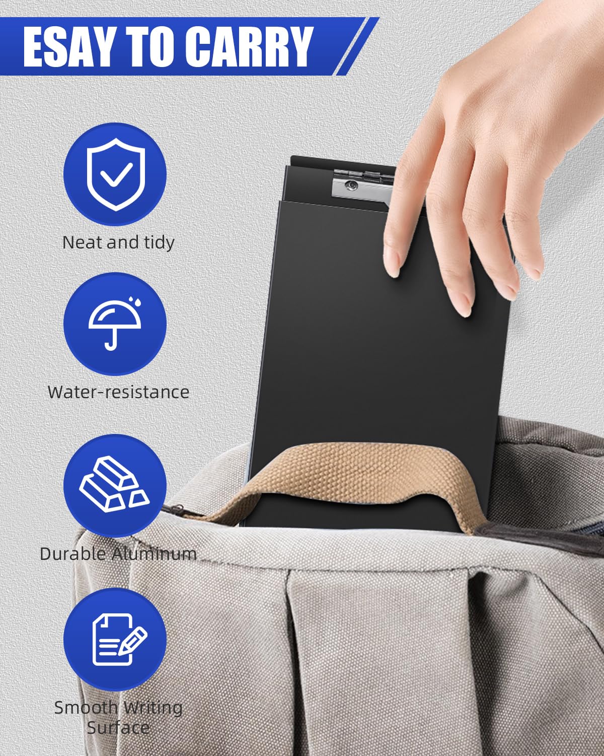 A5 Metal Clipboard with Storage - Memo Size Heavy Duty Recycled Aluminum Clipboard, Binder Form with Privacy Cover, 6x9 Inch Paper Holder for Police, Nurses, Students, and Office Use - Frosted Black