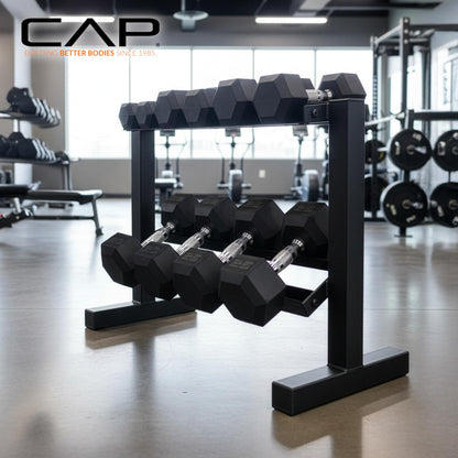 CAP Black 24-Inch Dumbbell Storage Rack for Home Gym, 2-Tier Heavy-Duty Steel Weight Rack for Hex Dumbbells, Holds 5lb - 25lb Pairs