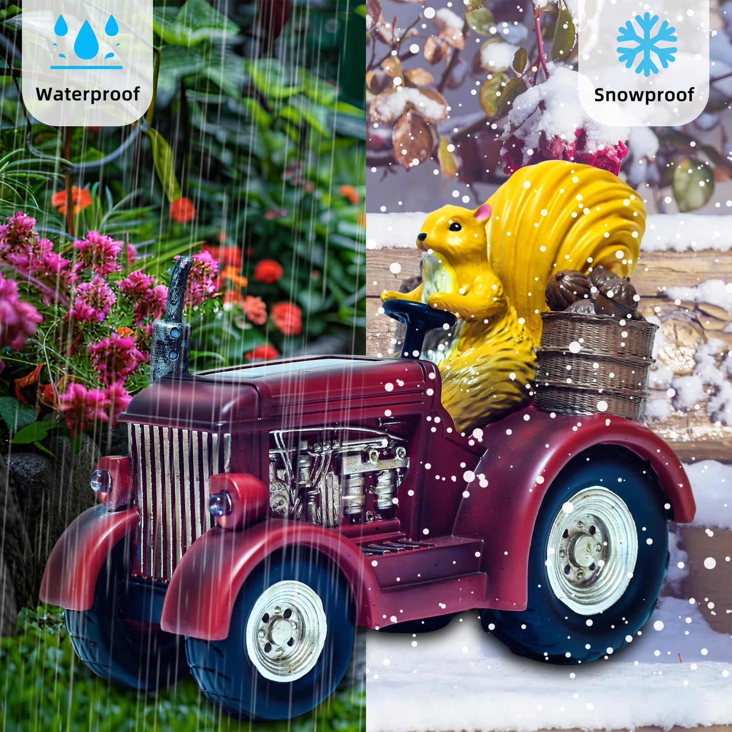 YUETJIN Solar Lighted Squirrel's Farm Tractor Statue, Outdoor Décor for Lawn Garden, Yard, Flower-Pool, Harvest Decoration, Gfit for Father