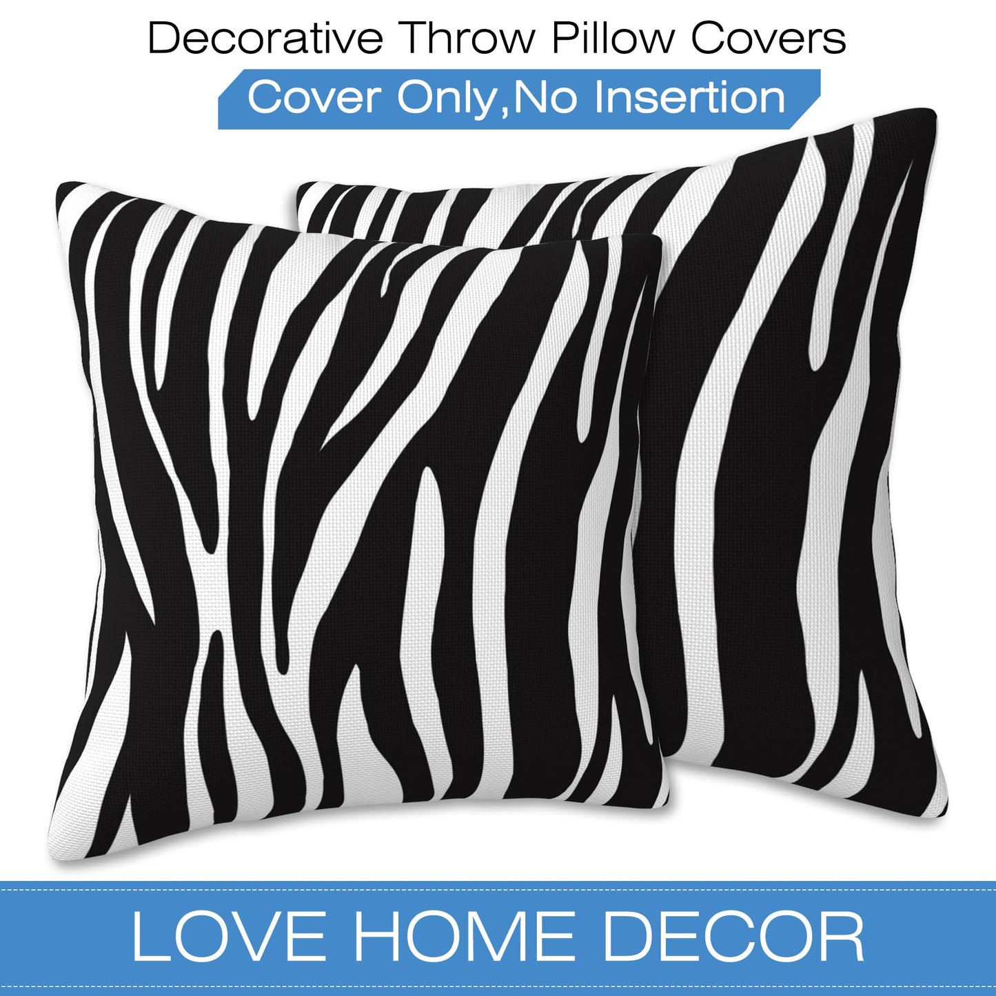 Naqiuli Throw Pillow Covers Animal Zebra Skin Pillow Covers 18x18 Inch Set of 2 Throw Pillows Decorative Pillow Cases Cushion Covers for Bedroom Livingroom Sofa Farm House