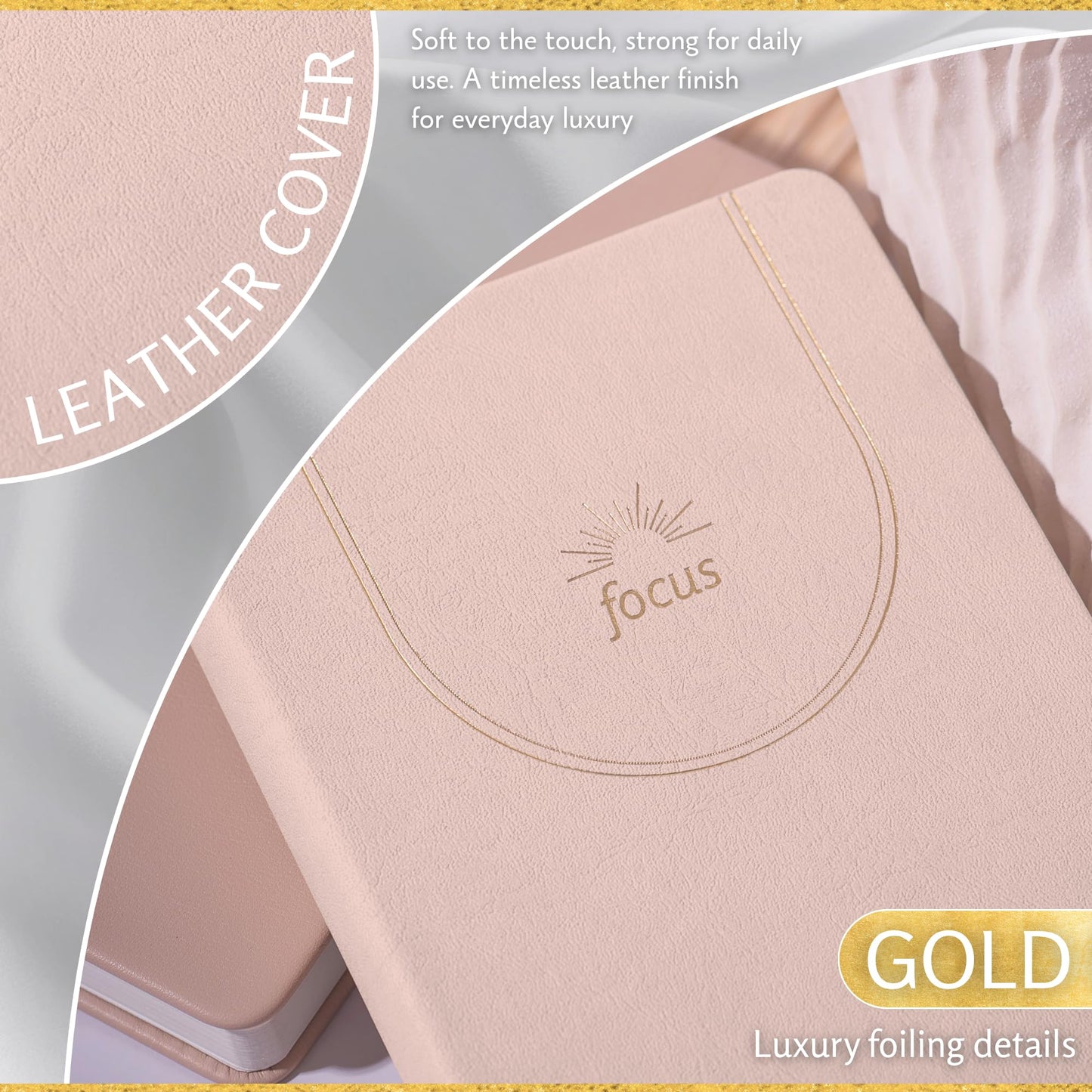 ADHD Daily Planner for Neurodivergent Adults – Premium Leather Productivity & Task Management Planner with Guided Focus Pages, 170gsm Paper, Gold Foiling & Gift Box – Undated Organizer | A5 (Nude)