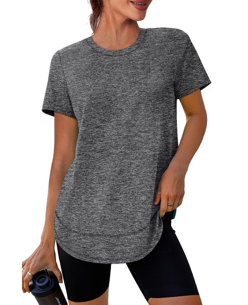 Workout Tops for Women Spring Summer Short Sleeve Golf Outfits Gym Essentials Activewear Running Shirts Grey S