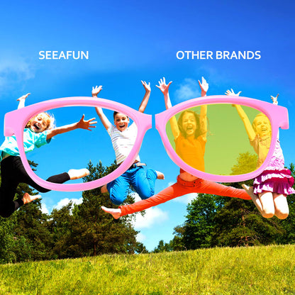 SEEAFUN Blue Light Glasses for Kids Girls Boys with Cute Car Case, UV400 Protection, Anti Blue Ray Age3-12