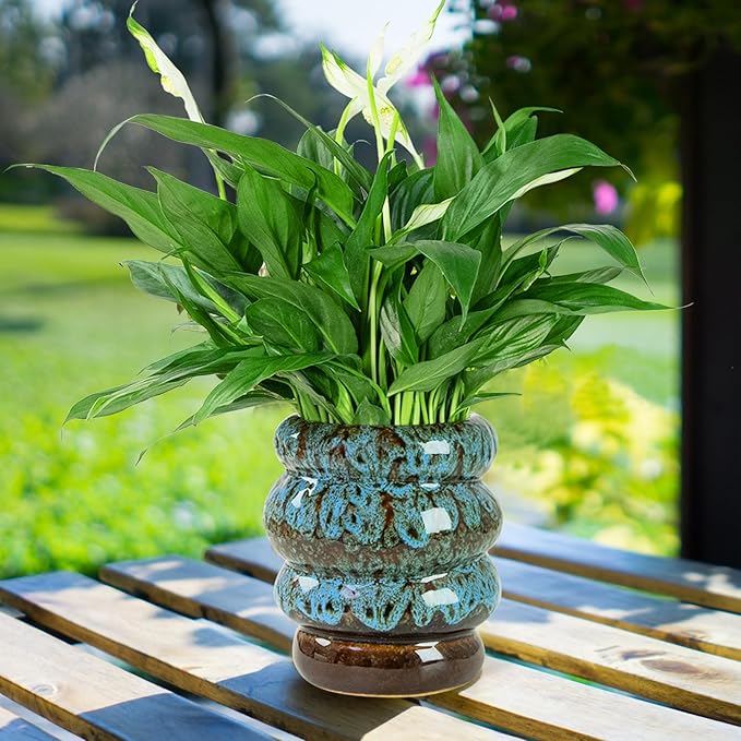 Ceramic 5 inch Plant Pot - Planter for Indoor Plants with Drainage Hole, Flower Pots for Orchid, Succulent,Outdoor Plants, Modern Glaze Planters for Home Office Decor Gift
