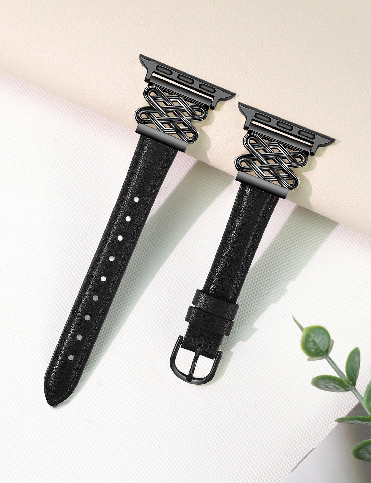 Leather Band for Women Slim Dressy Bands Compatible with Apple Watch 38mm 40mm 41mm 42mm 44mm 45mm 49mm, Designer Interlock Buckle Strap for iWatch Series 11/10/9/8/7/6/5/4/3/2/1/SE/Ultra