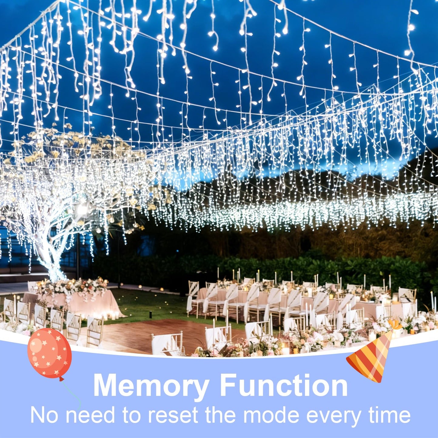 QITONG Icicle Lights for Outside, 33ft 400 LED String Lights Plug in with 8 Modes, Connectable White Icicle Christmas Light Clear Wire Indoor