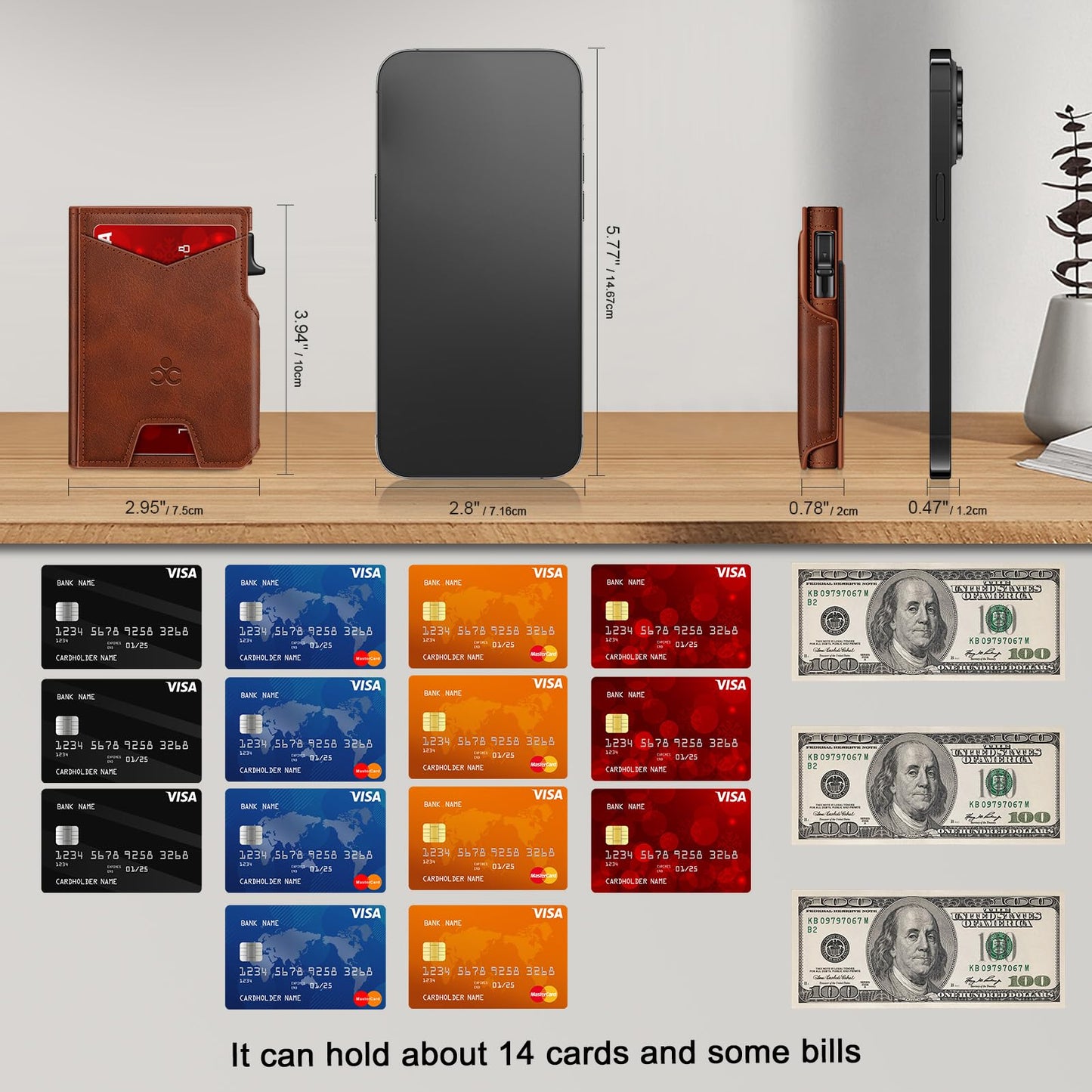 Wallet for Men Wallet with Slim Pop Up Card Holder 9-13 Cards, Bifold Minimalist Smart Wallet RFID Blocking Credit Card Holder with ID Window & Stretchable Cash Slot Compact Metal Aluminum Card Case
