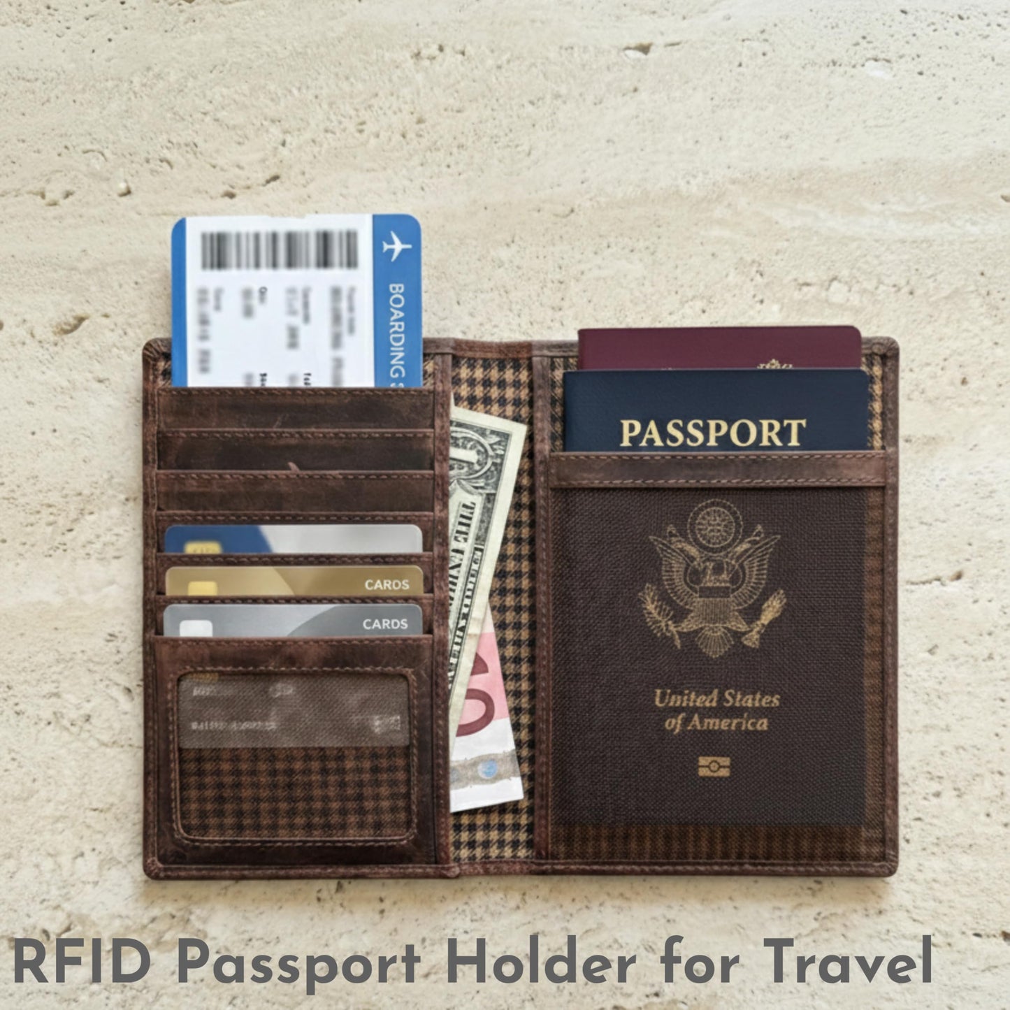 SETTINI Passport Holder for Travel – Genuine Leather RFID Blocking Passport Wallet, Compass Design, 6 Card Slots, ID Window, Fathers Day Gift, Gift-Ready Box