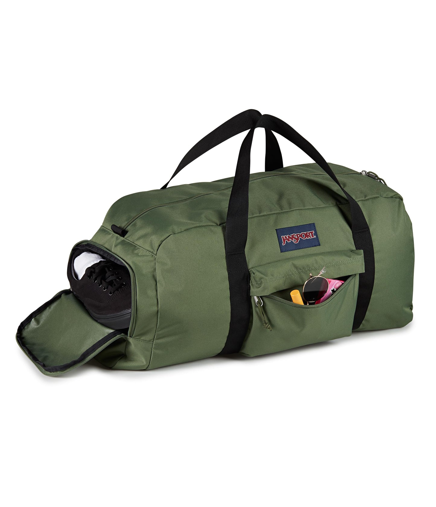 JanSport Weekender Large Duffel - Travel or Gym Bag, Durable Weekender with Front Utility Pocket & Side Grab Handles - Cargo Green