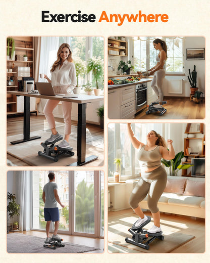 Niceday Twist Stepper for Exercise at Home, Mini Stair Stepper with Resistance Bands at Home Workout Equipment with 300LBS Loading Capacity, Hydraulic Fitness Stepper with LCD Monitor Gray