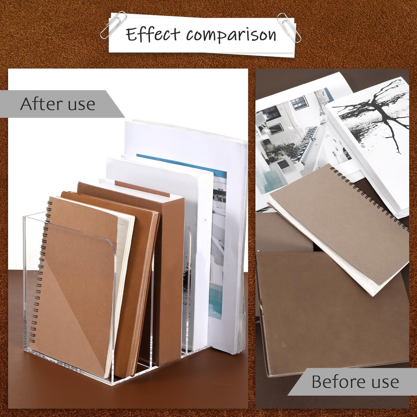 Oqqlin Acrylic Desk Organizer, Thickened Clear Magazine Holder with 3 Vertical Compartment Acrylic File Sorter Organizer for Office, Home, Classroom