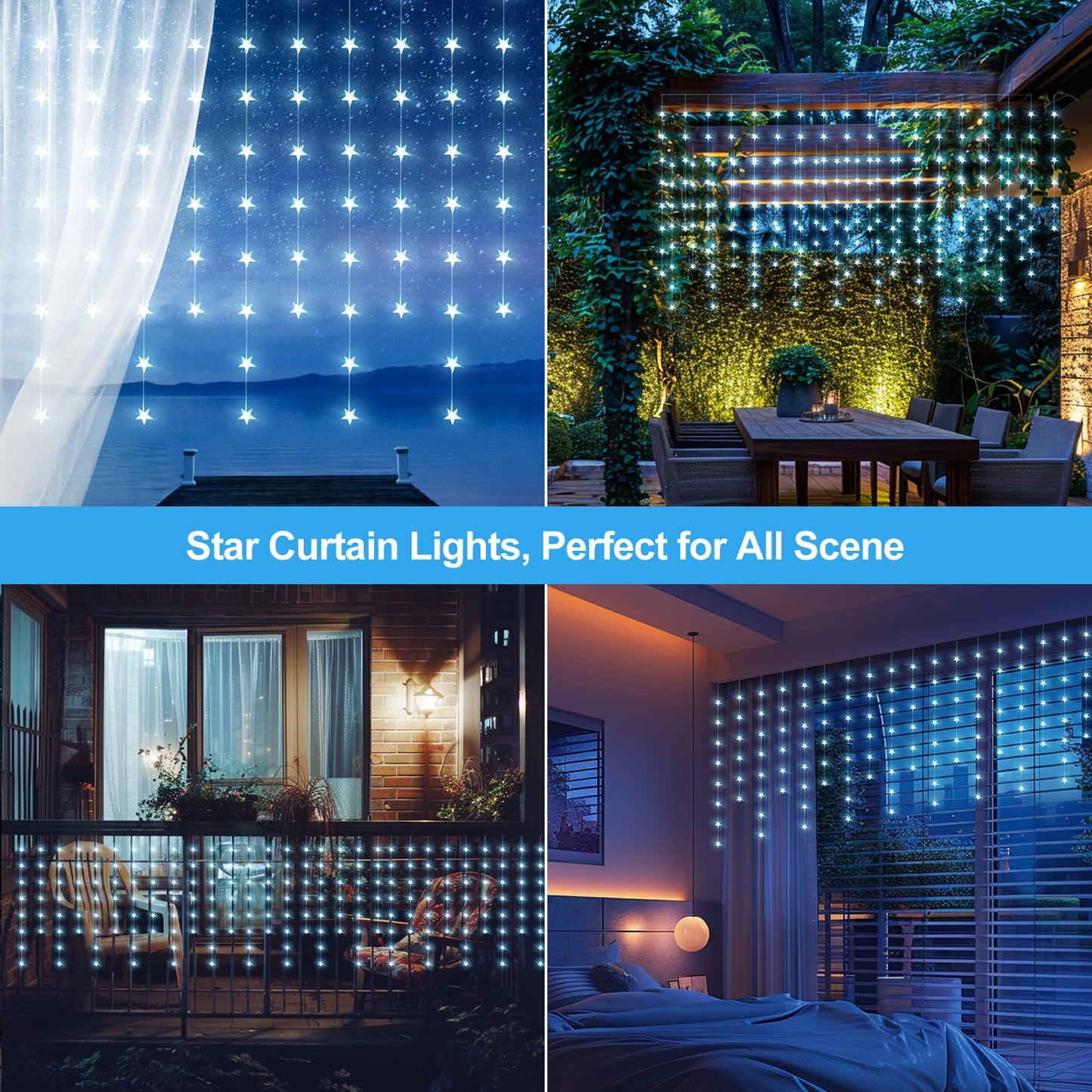 Star Curtain Lights Hanging Star Lights for Window 70 Stars String Light for Wall Décor USB Plug in 8 Modes Twinkle Fairy Lights for Christmas, Bedroom, Indoor, Outdoor, Weddings, Party (Cold White)