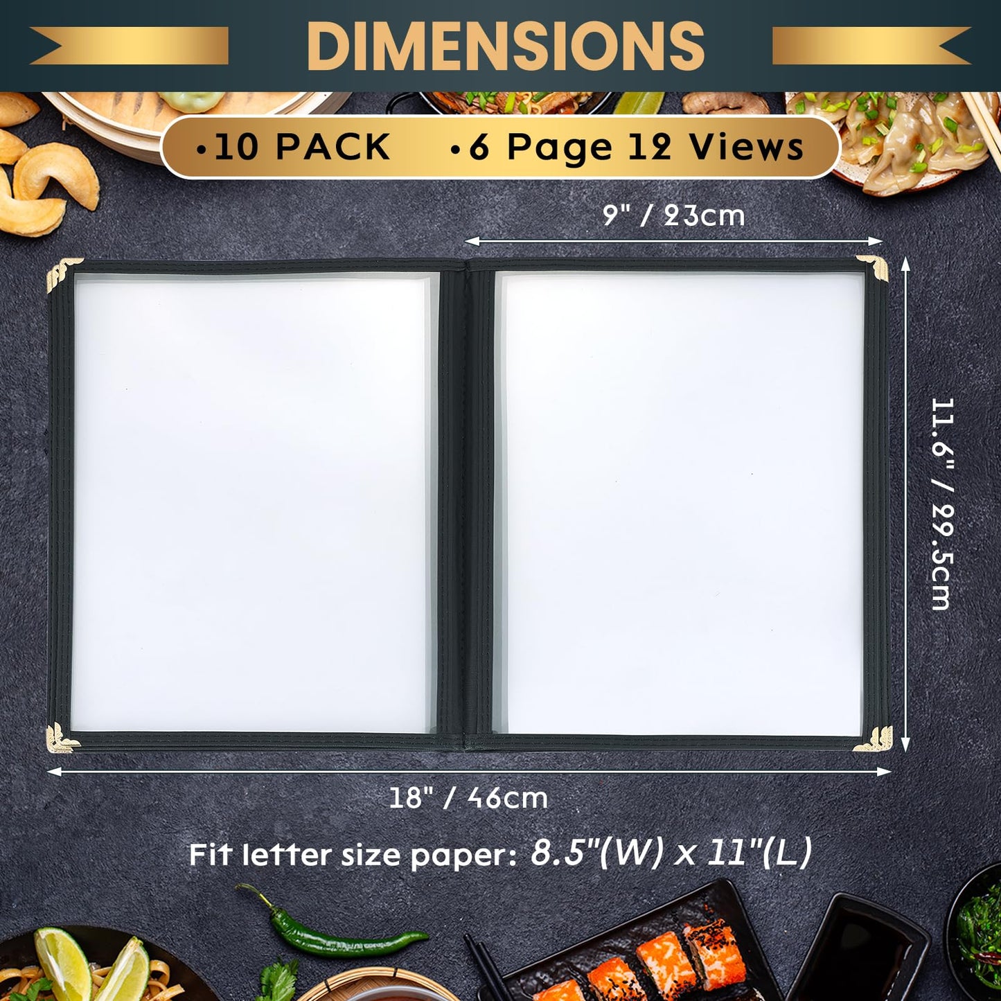 AMGSH 8.5 x 11 Inch Menu Covers, 10 Pack 6 Page 12 View Menu Sleeves Clear View Menu Holder for Kitchen, Restaurant Supplies, Drink, Wine Menu