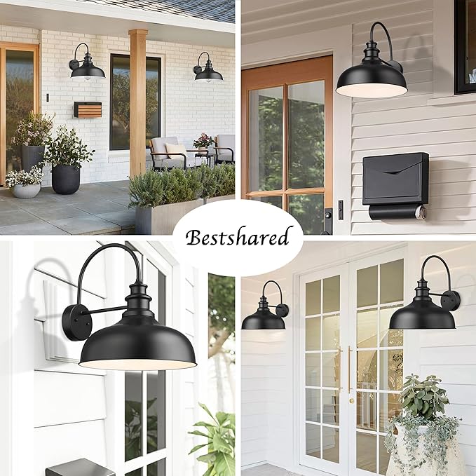 Bestshared Large Outdoor Farmhouse Barn Lights 16 Inch Dome Outdoor Wall Lighting Fixture Industrial Wall Sconces Exterior Mount Lantern Light for Porch,Entryway,Garage (1Pack,Black+White)
