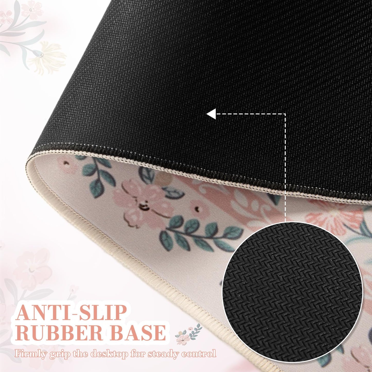 iCasso Pink Floral Desk Mat, Desk Pad, XXL Large Mouse Pad, Anti-Slip Big Mousepad with Stitched Edges, Computer Mouse Pads for Desktop Decor, Cute Office Desk Accessories for Women(Pink)