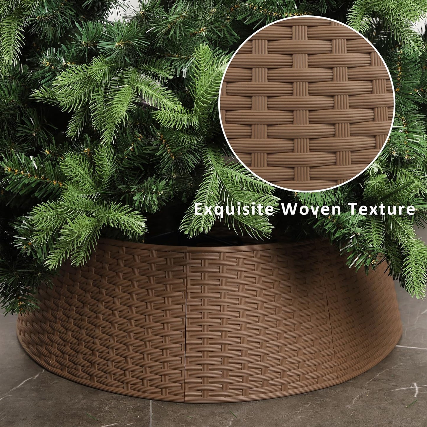 Blissun Christmas Tree Ring, 28.5" Plastic Christmas Tree Collar, Christmas Tree Skirt for Artificial Christmas Trees Decoration (Extra Large, Brown)