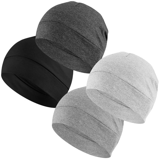 100% Cotton Skull Caps Beanie Sleeping Hats for Men Women 4-Pack Multi
