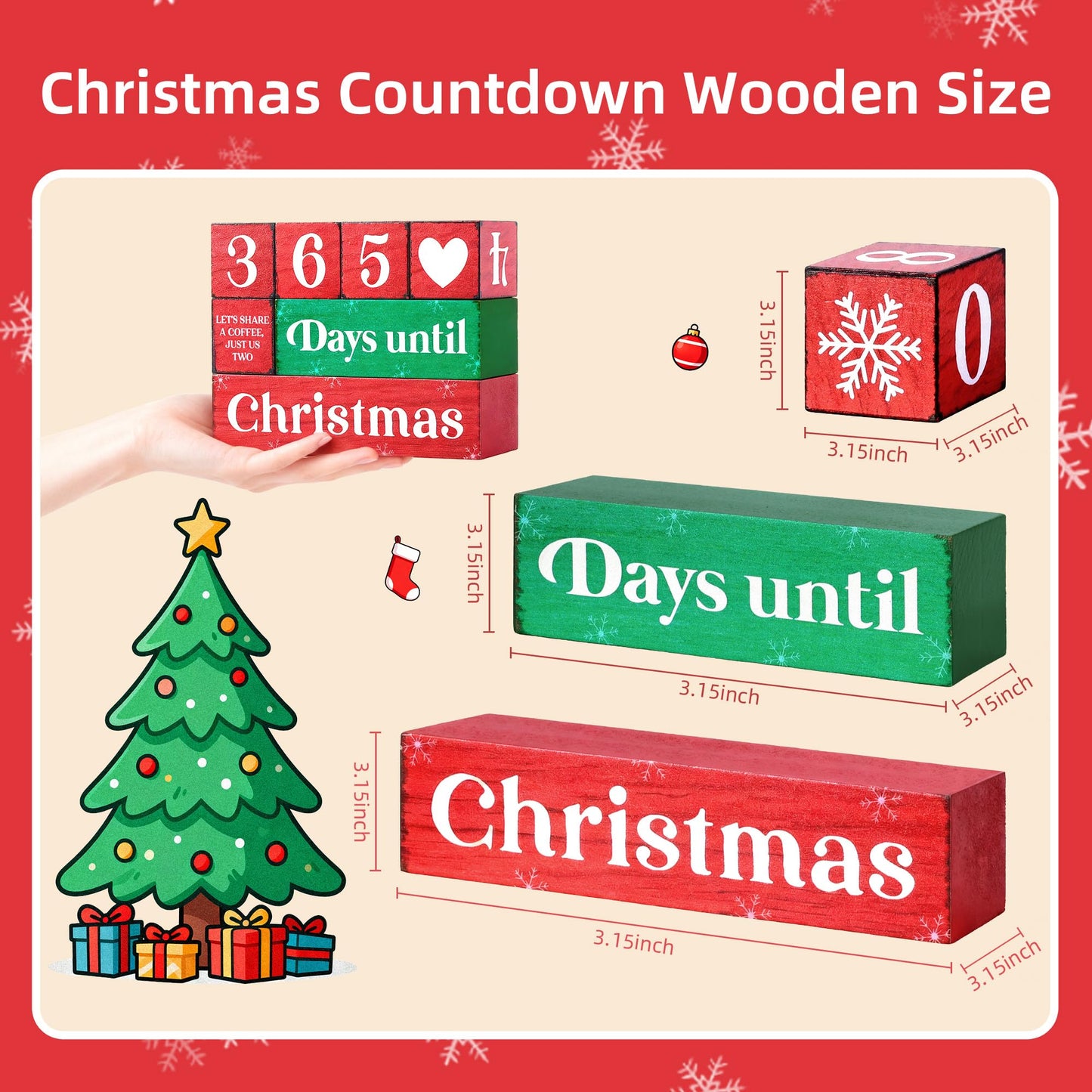 Gleegreets 365 Days Christmas Countdown Wooden Tiered Tray Decor, Activities Decision Dice Decorations Gifts for Home, Winter Table Centerpiece for Party Kitchen Office