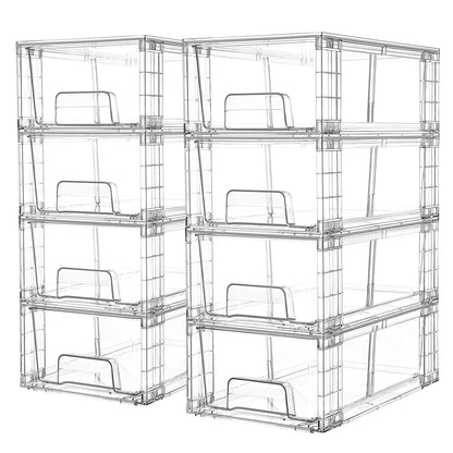 Vtopmart 4Pack Large Stackable Kitchen Pantry Storage Drawers, Clear Organizer Bins with Handles, Acrylic Drawer Organizers for Kitchen Pantry, Bathroom Undersink, Cabinet Organization and Storage