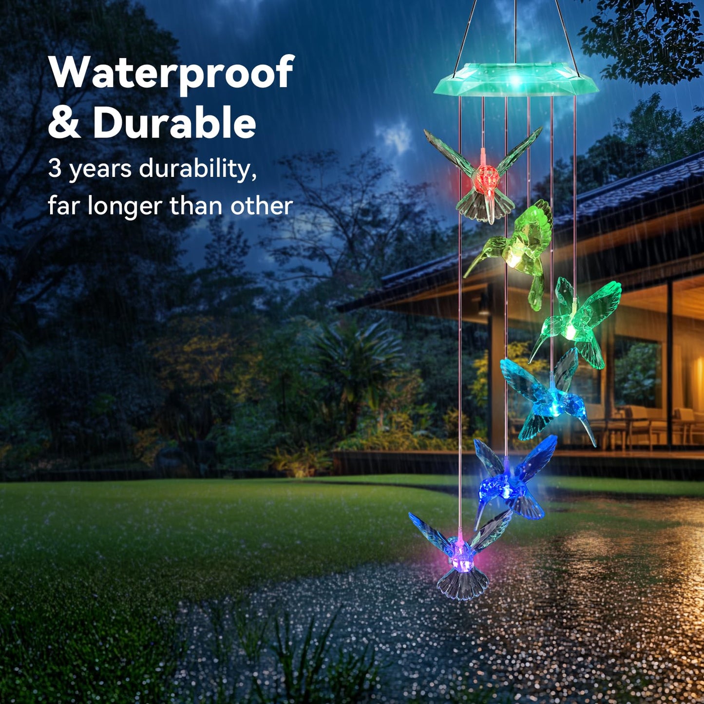 Wind Chimes,Hummingbird Solar Wind Chimes for Outside, Memorial Wind Bell for Garden/Patio Mobile Decorative Thanksgiving Gifts for Mom, Wife, Grandma Neighbors(Green 28")