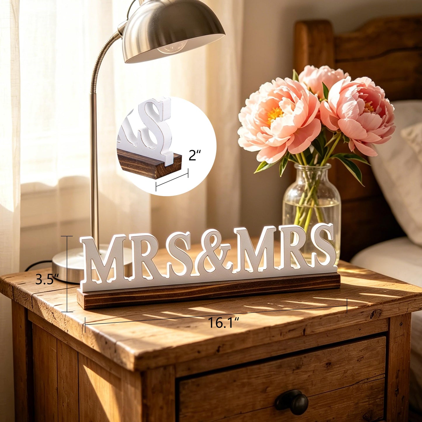 Sintosin Rustic Mrs and Mrs Wedding Decor Sign for Table 16 Inch, Handmade Distressed White Wooden LGBT Signs for Home Decor, Farmhouse Lesbian Wedding Reception Decorations Valentine
