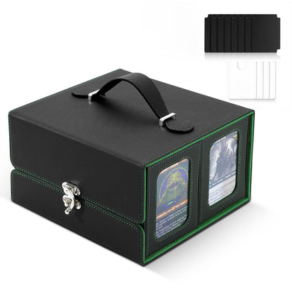 MTG Deck Box with Commander Display,Fits 400+ Double-Sleeved for TCG Cards,5-in-1 Card Storage Box with Handle,Removable Deck Case＆Dice Tray(Black & Green)