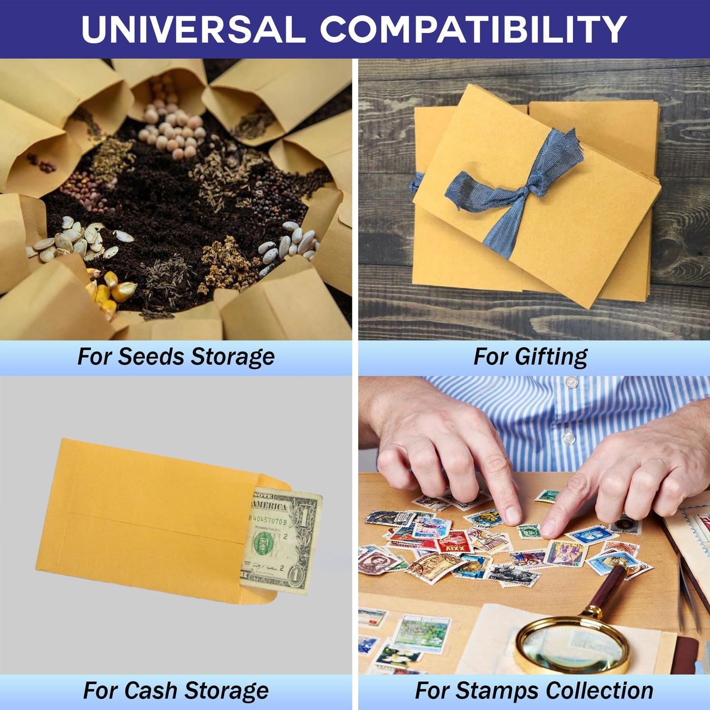 #1 Coin Envelopes Durable Kraft 2.25"x3.5", 500 Pcs Small Key Envelope with Gummed Flap, Seed Envelopes for Storing Seeds, Tip Envelope for Cash