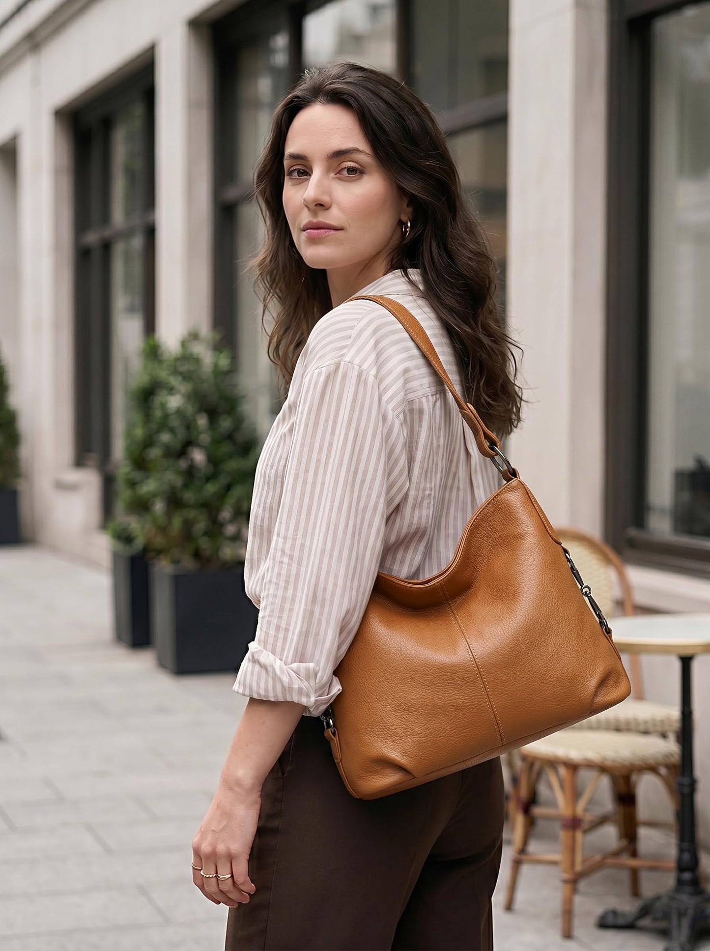 YALUXE Genuine Leather Shoulder Bags Stylish Hobo Handbags Purses Crossbody Bags for Women