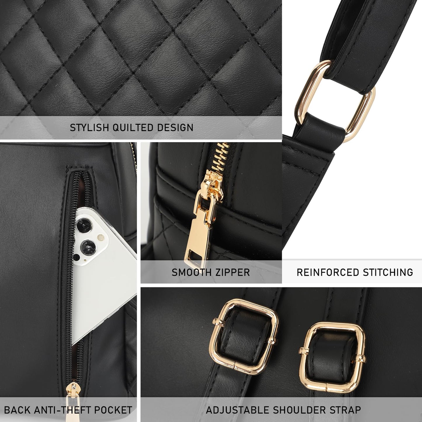 KL928 Quilted Mini Backpack for Women, PU Leather Backpack Purse Designer Satchel Bag, Small Casual Daypack for Ladies