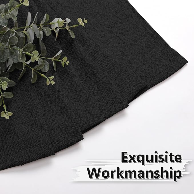 Tollpiz Short Linen Curtain Living Room Rod Pocket Semi Sheer Curtains Burlap Light Filtering Thick Linen Drape for Bedroom, 54 x 45 inches Long, Black, Set of 2 Panels
