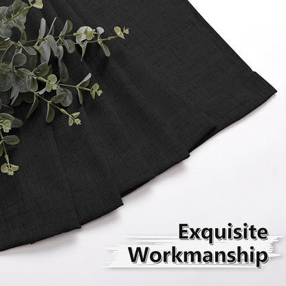 Tollpiz Short Linen Curtain Living Room Rod Pocket Semi Sheer Curtains Burlap Light Filtering Thick Linen Drape for Bedroom, 54 x 45 inches Long, Black, Set of 2 Panels
