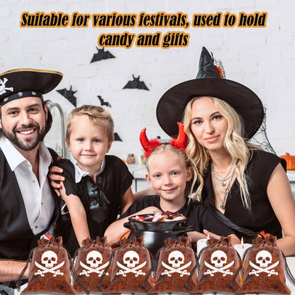 Plukeen 32 Pcs Pirate Goodie Bags Bulk 4.7 × 6.2 Inches Drawstring Faux Cow Skin Pirate Loot Storage Pouch Bags Coconut Brown Small Coin Wallet for Pirate Adventure Party Favors