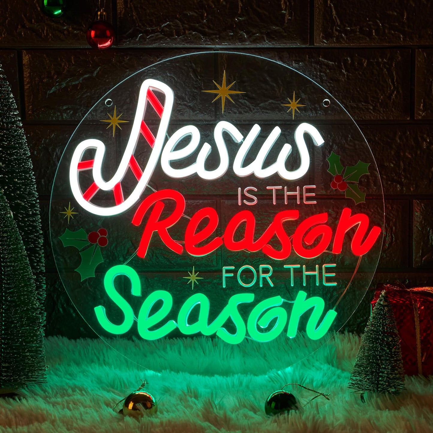 InnovTools Jesus Is the Reason for the Season Neon Sign Christmas Christian Neon Light Wall Decor, Jesus Is the Reason Acrylic LED Wall Sign, Religious Gifts Christmas Holiday Decor for Home, Window