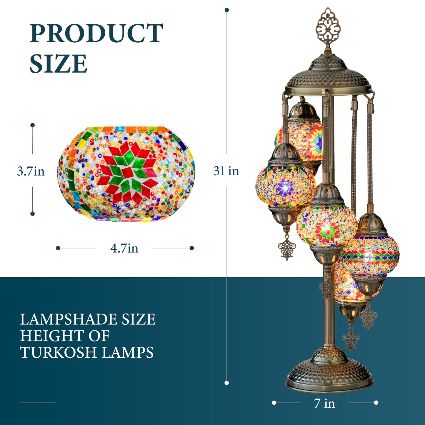 Marrakech Turkish Mosaic Lamp 5 Globes Moroccan Table Lamps with Bronze Base, 31" Tall Handmade Colorful Tiffany Stained Glass Lamp Including LED Bulb for Living Room Bedroom (Mixed Color)