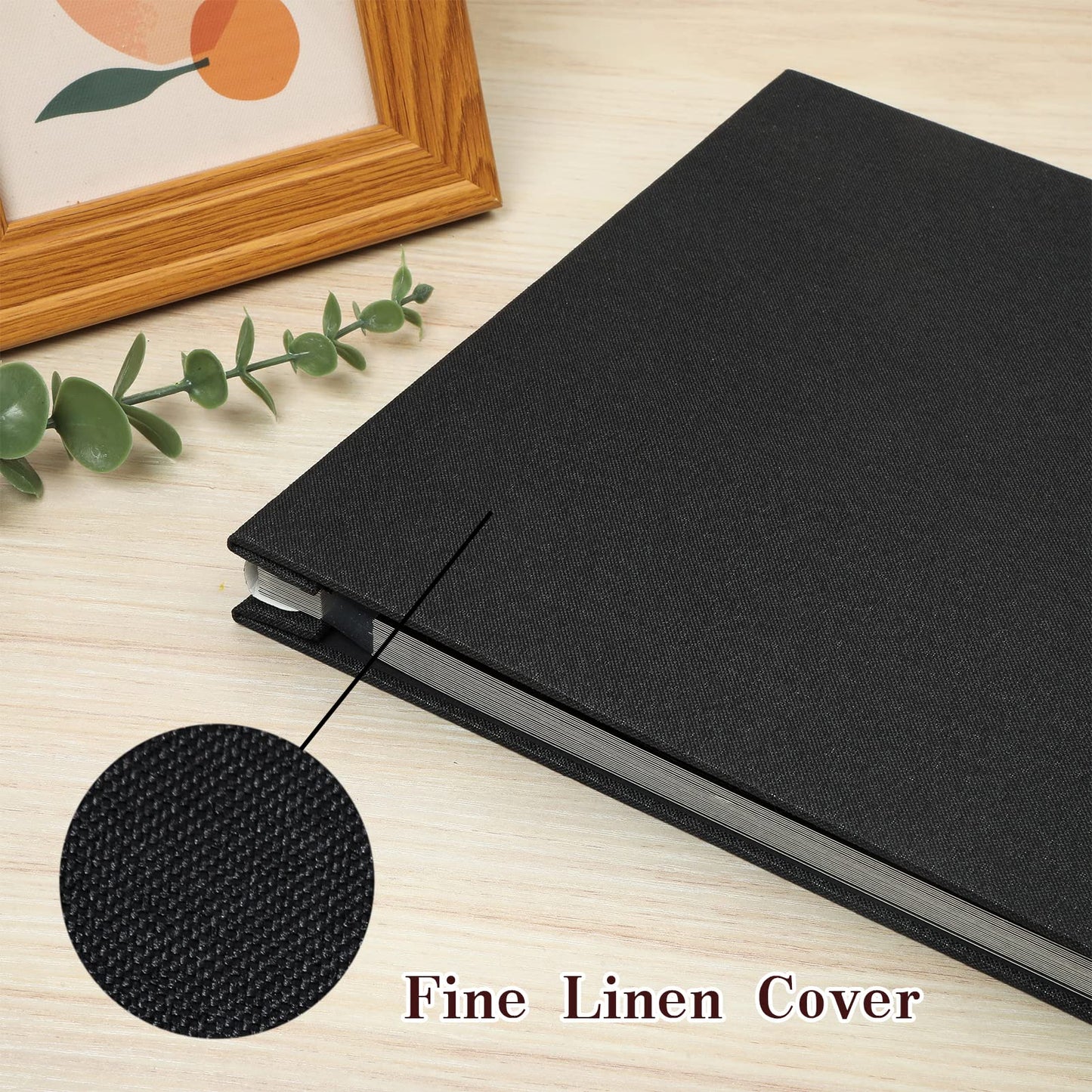 Spbapr Large Photo Album Self Adhesive Linen Cover Magnetic Scrapbook Album DIY Scrap Book 40 Black Sticky Pages for 3x5 4x6 5x7 8x10 Pictures with A Metal Pen
