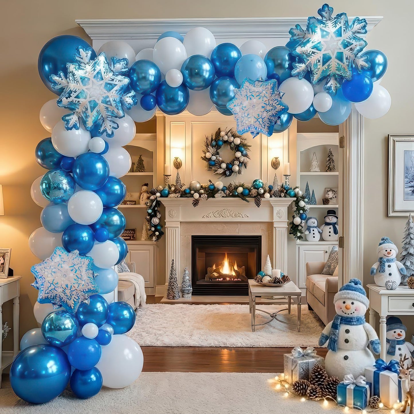 Winter Wonderland Balloon Garland arch kit 120Pcs large Snowflake Chrome Blue white Balloons For Snow Queen Princess Boy Birthday Party Baby its cold outside baby shower decorations