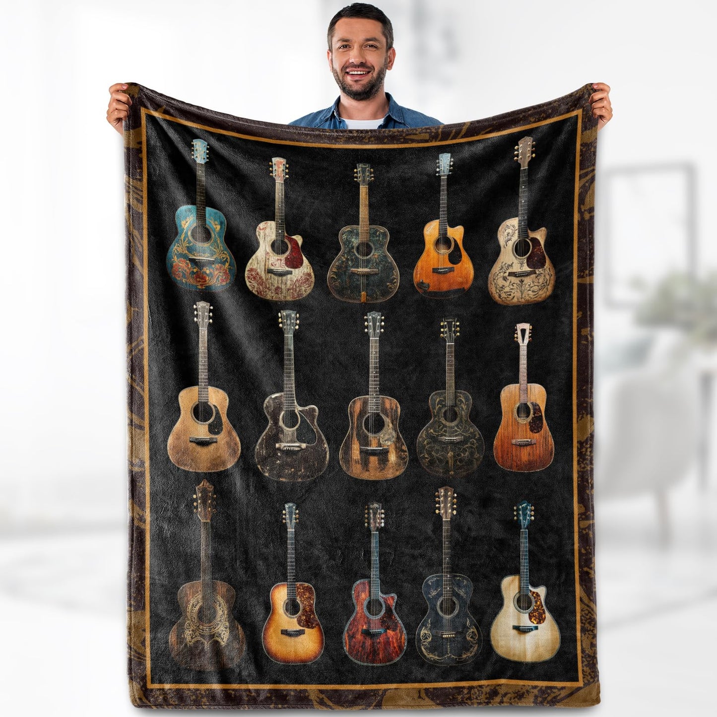 Aimego Music Guitar Blanket Gifts for Men - Guitar Players Rock Musical Theme Guitar Lover Throw for Teens Enthusiast Band Singer Fleece Cozy Plush Birthday Christmas Lightweight 50"x60"
